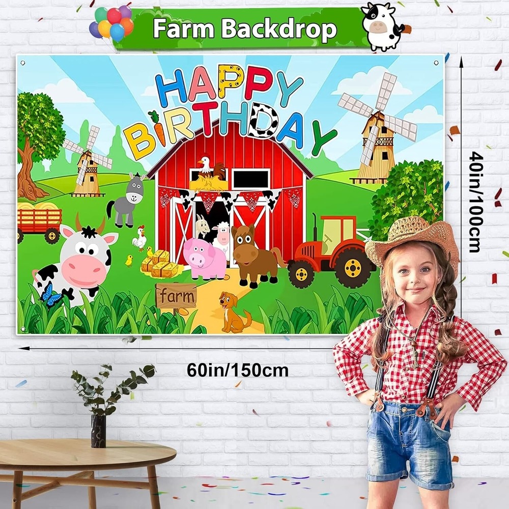 Happy Birthday Country Farm Barn Animal Backdrop